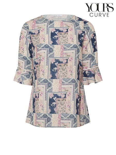 Yours Curve Blue London Crochet Trim Blouse (F42799) | €52