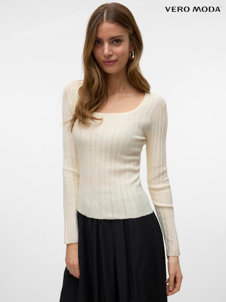 VERO MODA Cream Long Sleeve Scoop Neck Knitted Top (F42812) | €33