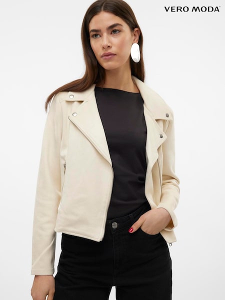 VERO MODA Cream Faux Suede Biker Jacket (F42815) | €69