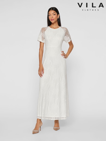 Белый - VILA Angel Short Sleeve Lace Maxi Occasion Dress (F42831) | €80