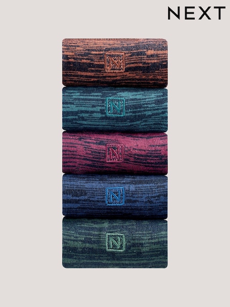 Rich Orange/Blue 5 Pack Embroidered Lasting Fresh Socks (F42840) | AZN 35