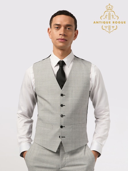 Antique Rogue Grey Monochrome Check Waistcoat (F42870) | €92