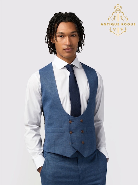 Antique Rogue Blue Blake Texture DB Waistcoat (F42905) | €106