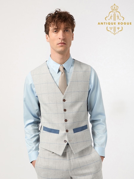 Antique Rogue Taupe Powell Check Tweed Waistcoat (F42931) | €111