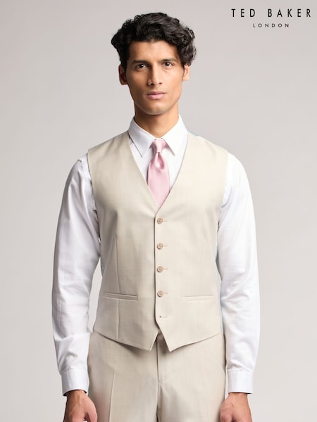 Ted Baker Natural Turner Stone Sharkskin Slim Waistcoat (F42944) | €140