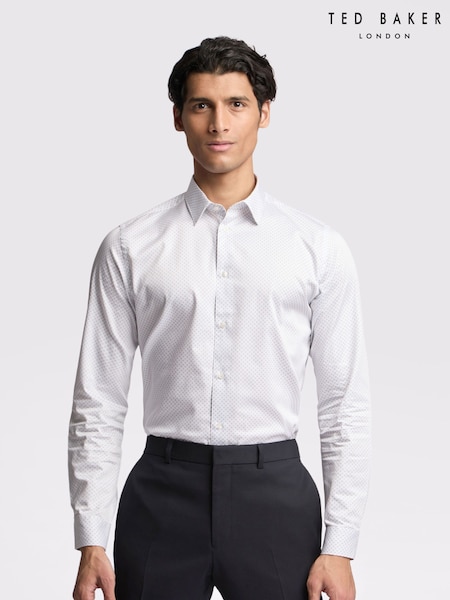 Ted Baker White Slim Quinn Micro Diamond 100% Cotton Shirt (F42962) | €101