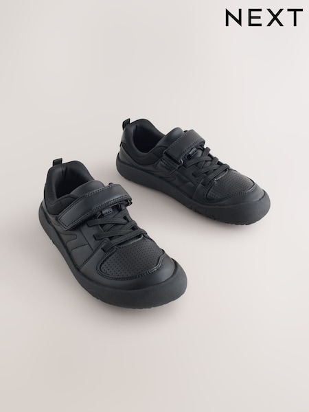 Black Barefoot Leather 1 Strap Elastic Lace School Shoes (F43004) | € 43 - € 48