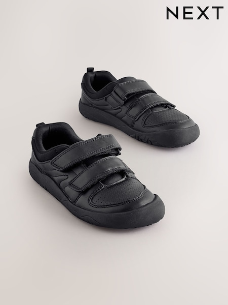 Black Barefoot Leather 2 Strap Touch Fastening School Shoes (F43009) | € 43 - € 48