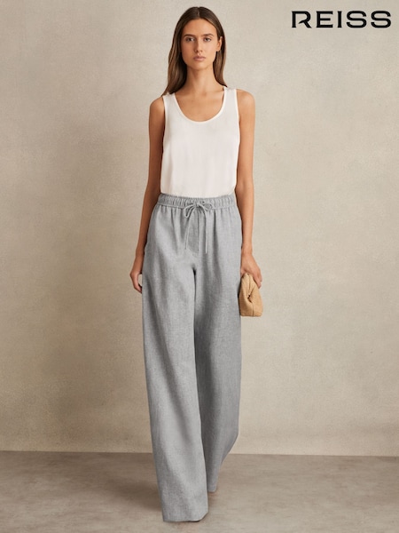 Reiss Blue Willow Petite Linen-Blend Wide-Leg Trousers (F43021) | ₪948