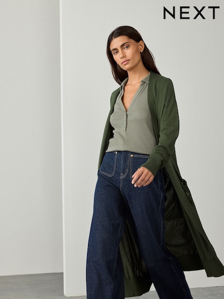 Green Khaki Soft Touch Cotton Rich Longline Cardigan (F43096) | SGD 50