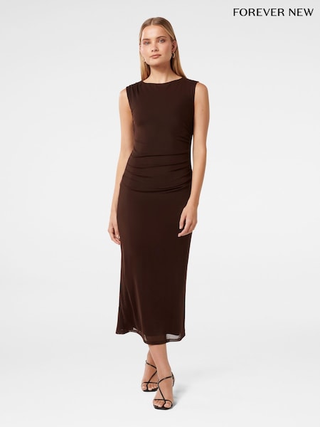 Forever New Brown Ally Sleeveless Mesh Midi Dress (F43134) | €138