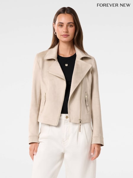 Forever New Natural Indie Vegan Suede Biker Jacket (F43135) | €145
