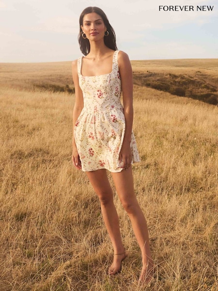 Forever New Brielle Printed Lace-Up Mini Dress (F43138) | 745 LEI