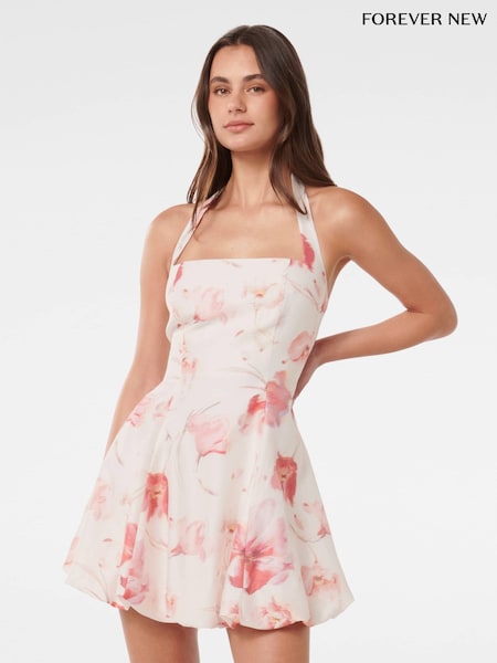 Forever New Harriet Halter Neck Bubble Mini Dress with a Touch of Linen (F43139) | €146