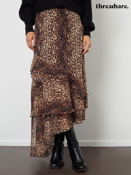 Threadbare Brown Leopard Print Chiffon Ruffled Maxi Skirt (F43163) | €54