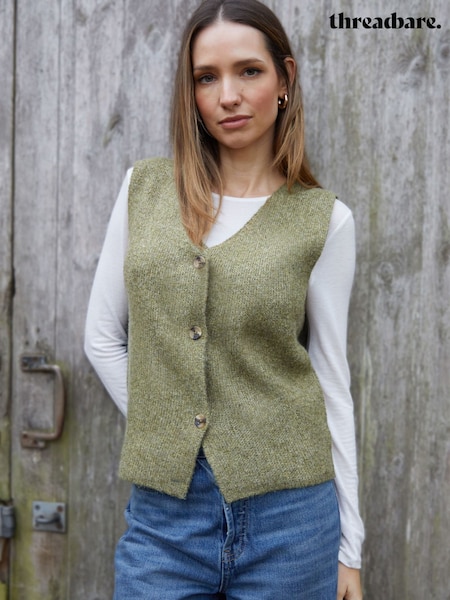 Threadbare Green Knitted Waistcoat (F43166) | ₪147