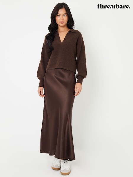 Threadbare Brown Maxi Satin Slip Skirt (F43172) | AED232