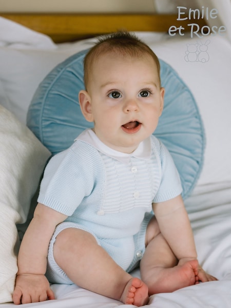 Emile Et Rose Blue Knitted 100% Cotton Ridge Yoke Panel & Collar Romper (F43247) | 1 665 Kč