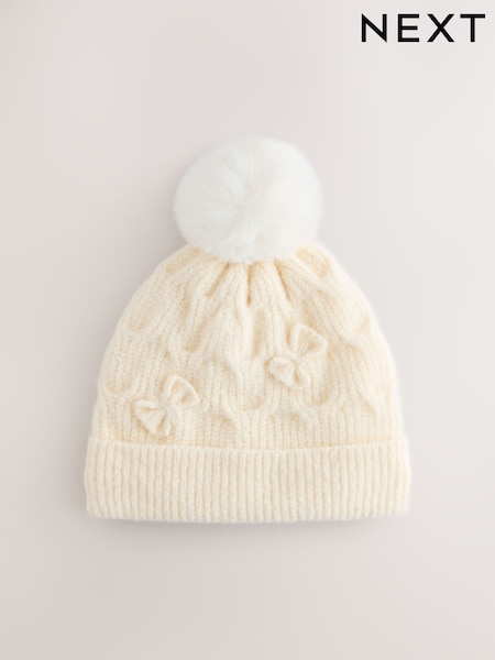 Cream Bow Beanie Hat (1-16yrs) (F43259) | 40 QAR - 45 QAR