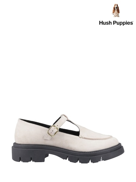 Cream - Hush Puppies Nella T-Bar Black Shoes (F43357) | 633 LEI