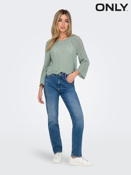 ONLY Green 3/4 Sleeve Crochet Jumper (F43473) | ₪111