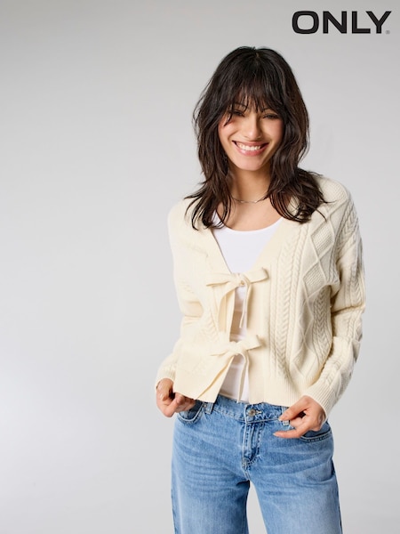 ONLY Natural Cosy Tie Front Cable Knitted Cardigan (F43474) | €44