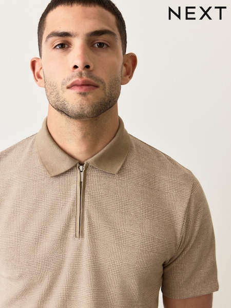 Neutral Brown Heritage Brushed Pattern Polo Shirt (F43482) | €39