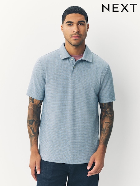 Blue Heritage Brushed Pattern Polo Shirt (F43485) | AED131