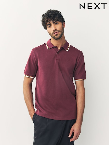Burgundy Red Regular Fit Short Sleeve Tipped Polo Shirt (F43489) | €26