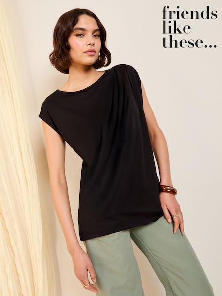 Friends Like These Black Short Sleeve Drape Tunic (F43521) | €29