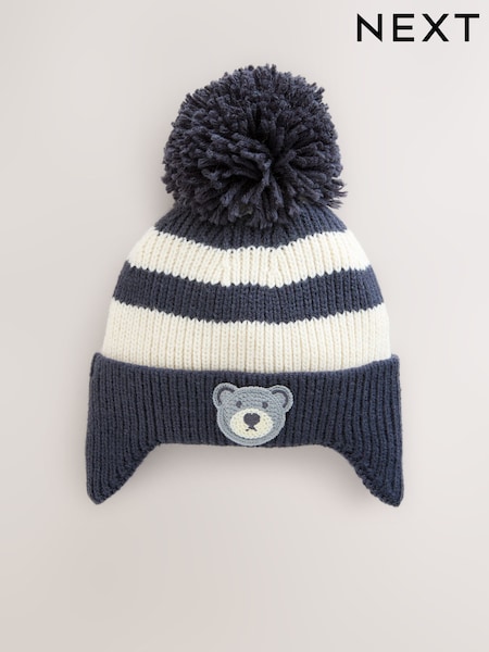 Navy Blue/White Stripe Bear Pom Hat (3mths-10yrs) (F43522) | AED36