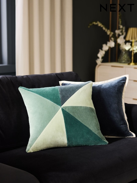 Dark Green 50 x 50cm Multi Patchwork Velvet Cushion (F43536) | 118 QAR