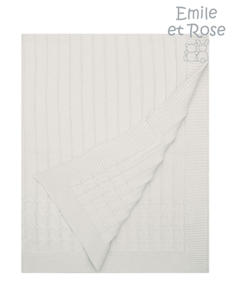 Emile Et Rose Knitted Natural 100% Cotton Blanket With Cable Knit & Ribbed Edge (F43549) | €69