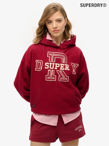 אדום - Superdry קפוצ'ון בגזרה נינוחה עם אפליקציה, סדרת Athletic Essentials, %100 כותנה (F43598) | ‏277‏₪