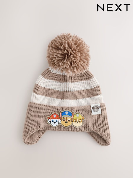 Cream/White Stripe Paw Patrol Ear Flap Pom Beanie Hat (1-6yrs) (F43601) | 49 QAR