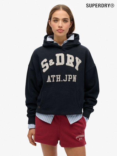 כחול  - Superdry קפוצ'ון בגזרה נינוחה עם אפליקציה, סדרת Athletic Essentials, %100 כותנה (F43603) | ‏277‏₪
