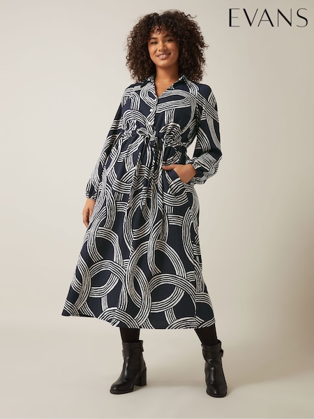 Evans Blue Linear Print Crepe Midaxi Dress (F43621) | ‏309 د.إ.‏