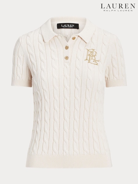 Lauren Ralph Lauren Cream Cotton Knitted Polo Shirt (F43720) | 1,184 LEI