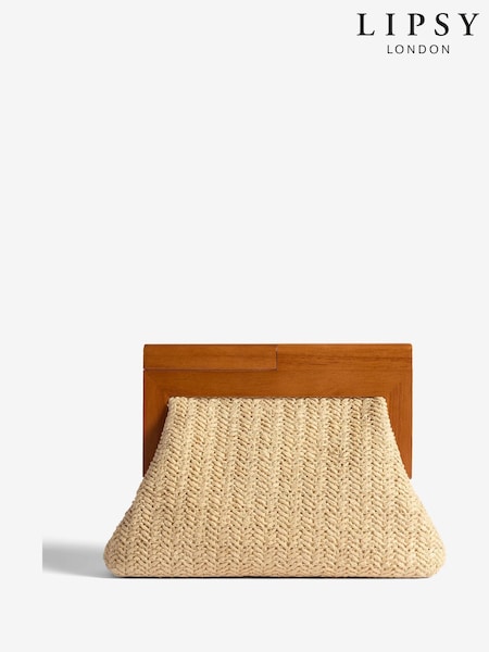 Lipsy Beige Raffia Clutch Bag With Wooden Handle (F43768) | €56