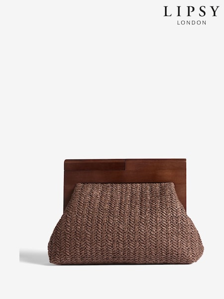 Lipsy Brown Raffia Clutch Bag With Wooden Handle (F43770) | €56