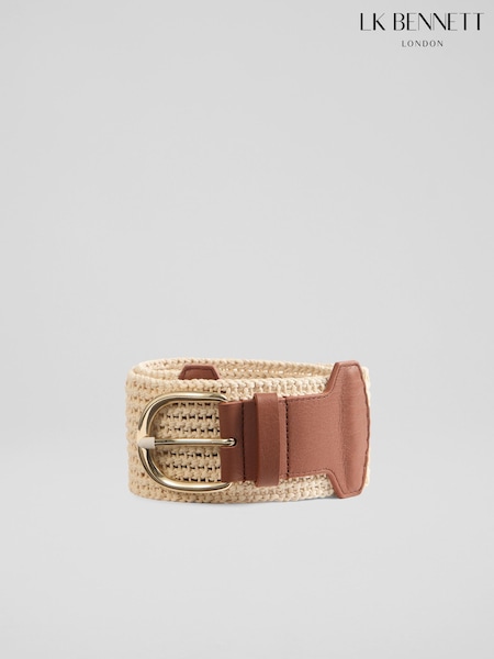 LK Bennett Brown Eliana Fabric & Nappa Leather Crochet Fabric Leather Belt (F43788) | ₪448