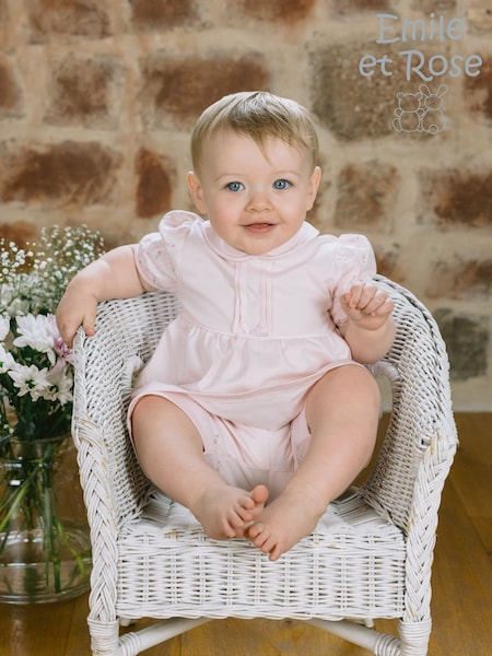 Emile Et Rose Top & Shorts Set With Rosebud Emb Collar, Sleeve & Leg End (F43791) | 335 LEI