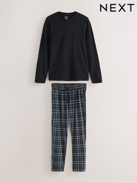 Black Small Check Long Sleeve 100% Cotton Pyjamas Set (F43830) | $41