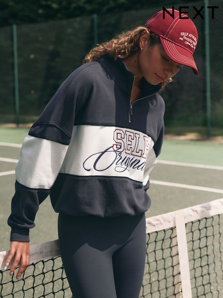 self. Navy Embroidered Half Zip Sweatshirt (F43890) | €48