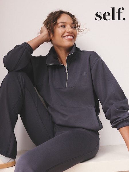 Azul - self. Half Zip Modal Sweatshirt (F43892) | R$ 515
