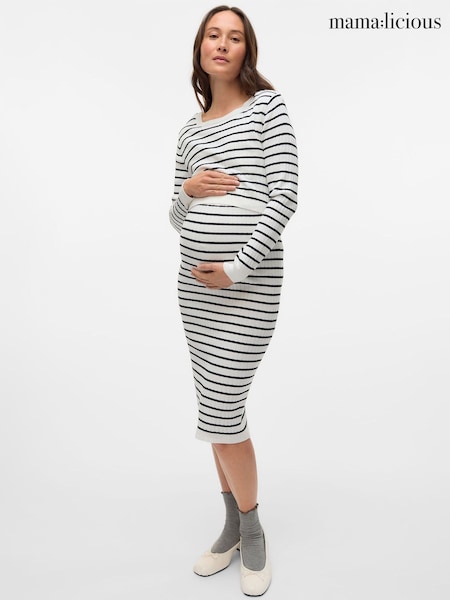 Mamalicious Maternity Striped Knit Midi Dress With Nursing Function (F43907) | €76