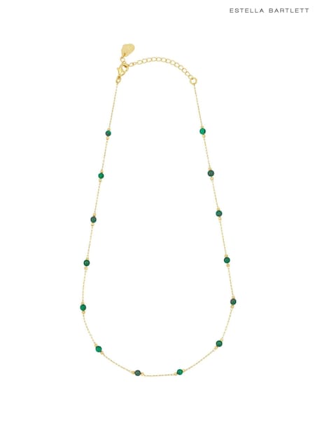 Estella Bartlett Vegas Gold Tone Amazonite Paperlink Luck Necklace (F43947) | ₪126