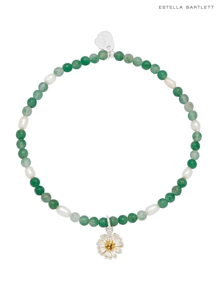 Estella Bartlett Silver Tone Green & Pearl Wildflower Bracelet (F43958) | €29