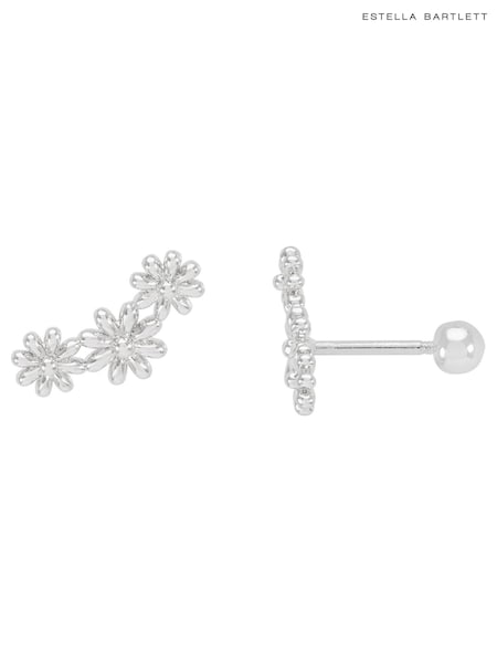 Estella Bartlett Silver Tone Triple Flower Studs Earrings (F43961) | ₪111