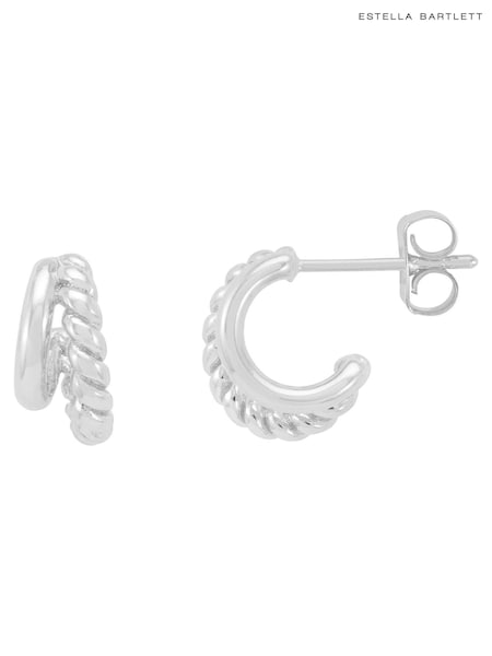 Estella Bartlett Silver Tone Plain And Twist Double Hoop Earrings (F43963) | €31